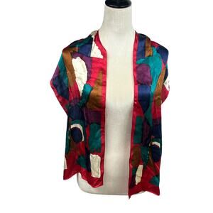 Artistic Abstract Silk Scarf Emme Johansson Vintage Modern Bold Colors